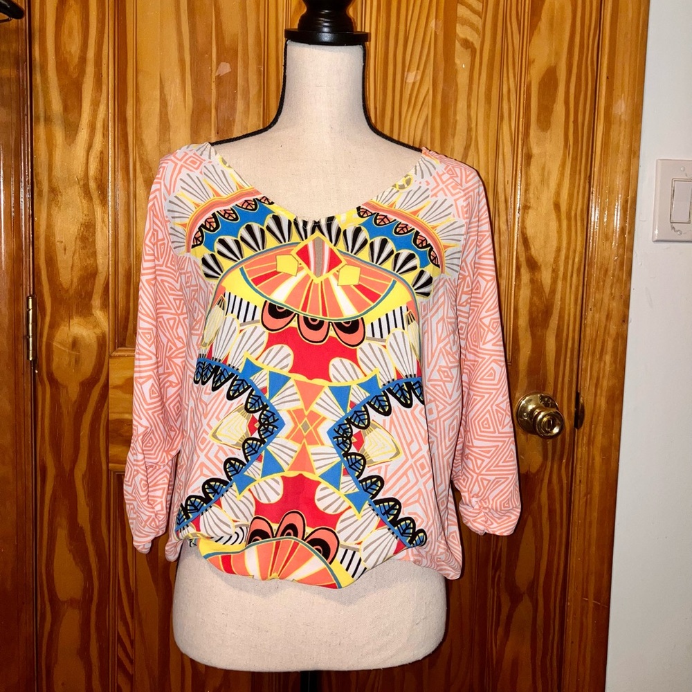 XOXO Cold-Shoulder Tribal Graphic Print Blouse